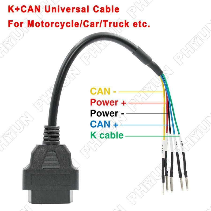 1x Universal OBD2 Connector For Motorcycle Motorbike K+CAN OBD2 Scanner Cable
