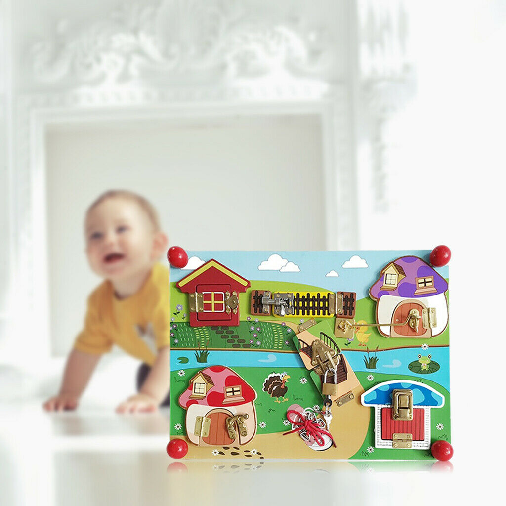 Montessori Wooden Busy Board Locks & Latches Sensory Board for Toddlers Toys