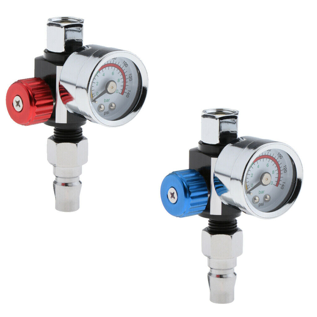 2Pcs Universal Truck G1/4 Paint Spray Gun Air Regulator Gauge 0-140PSI