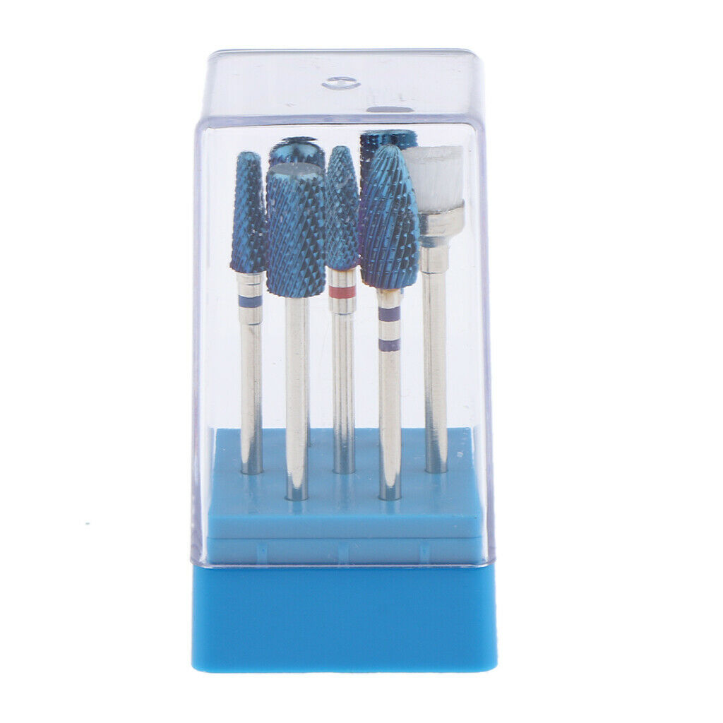 7Pcs Blue Professional Nail Drill Bits Tools Set 3/32'' with Storage Case Holder