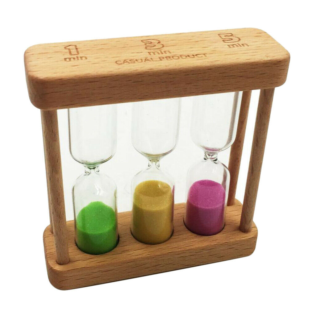 1+3+5 Minutes Wooden Sand Sandglass Hourglass Timer Clock Home Decor Gift, Pack