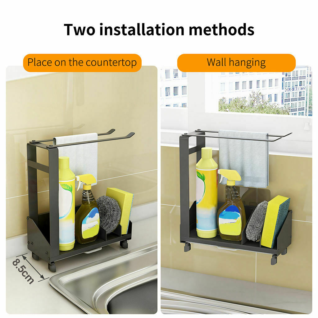 Aluminum Kitchen Sink Organizer Sponge Holder for Brush Dispenser Countertop
