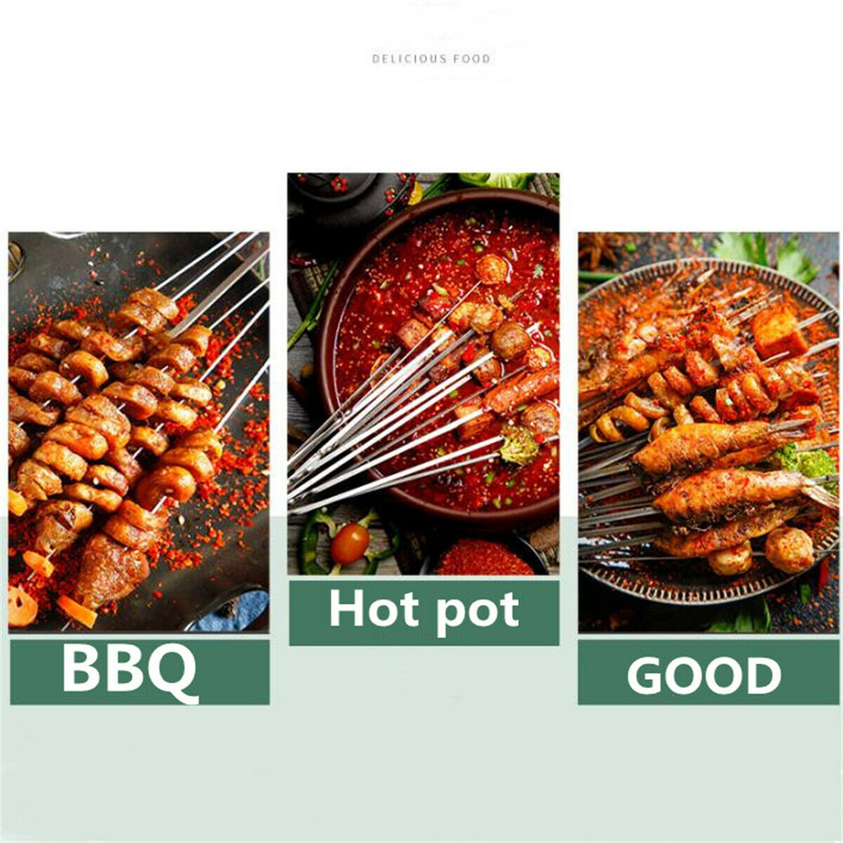 10x BBQ Barbecue Stainless Steel Grilling Kabob Kebab Flat Skewers Needle 40CM