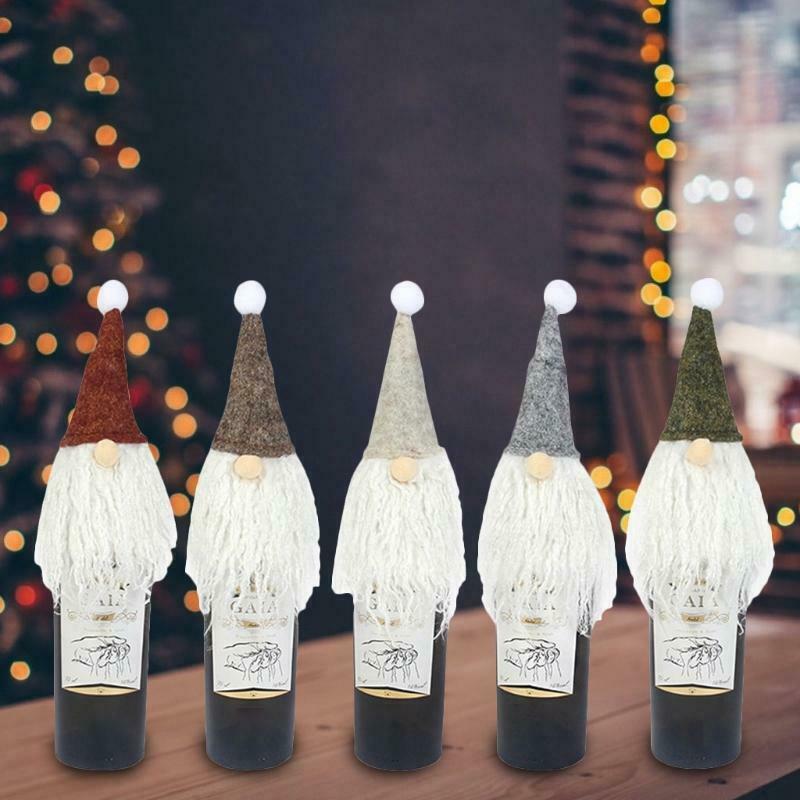 5pcs Christmas Gnome Wine Bottle Covers Handmade Tomte Swedish Gnome Toppers