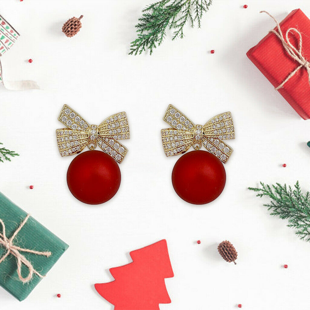 Festive Crystal Bow Knot Rhinestone Red Stud Earring Birthday Gift for Women