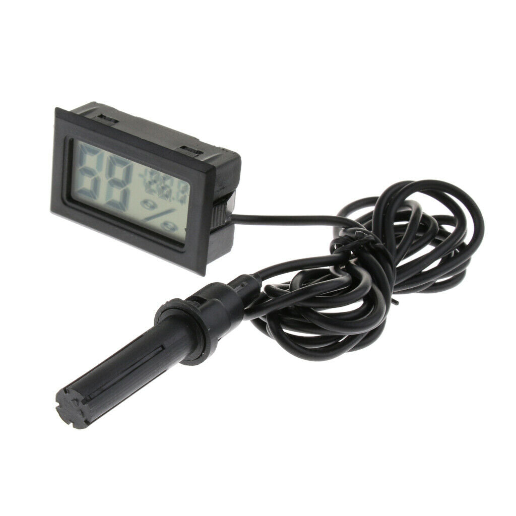 2pcs LCD Digital Reptile Thermometer Hygrometer with Probe Black