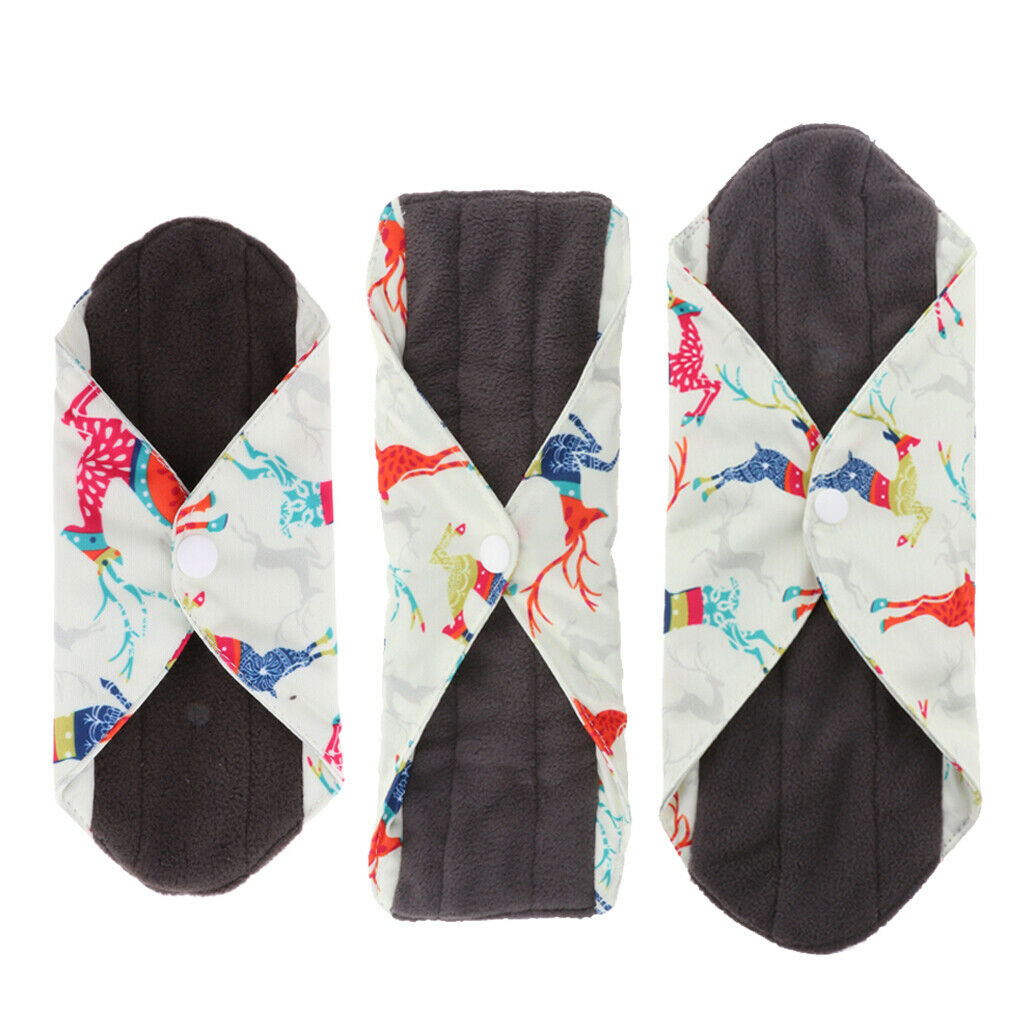 3 Pcs S/M/L Bamboo Cloth Washable Menstrual Pad Sanitary Towel Pad for Women