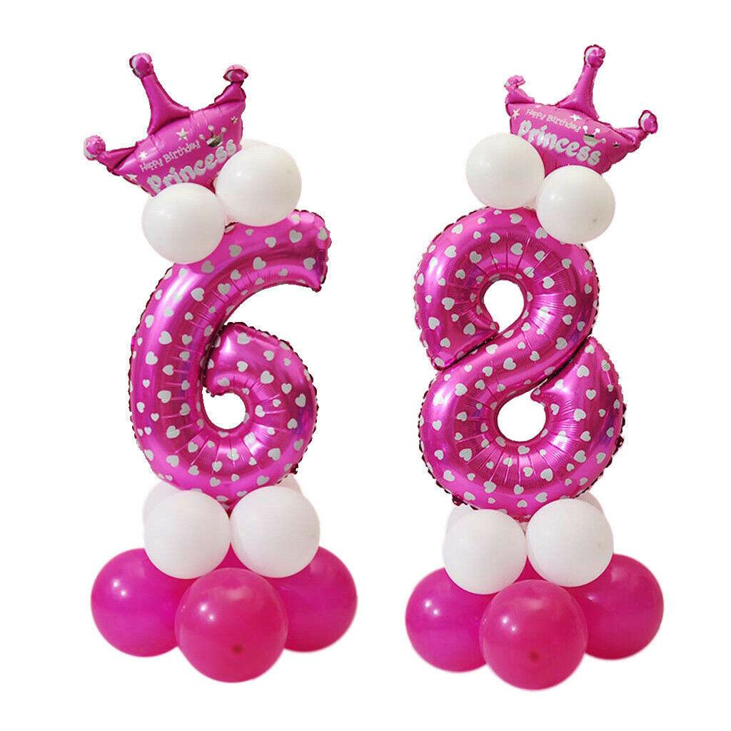 6 and 8 Numbers Letters Princess Prince Crown Foil Balloons Upright Column Set