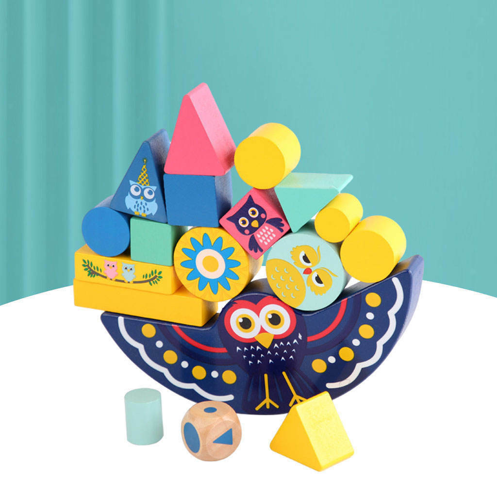 Wooden Owl Balance Building Block Game Matching Game Sensory Learning Toys