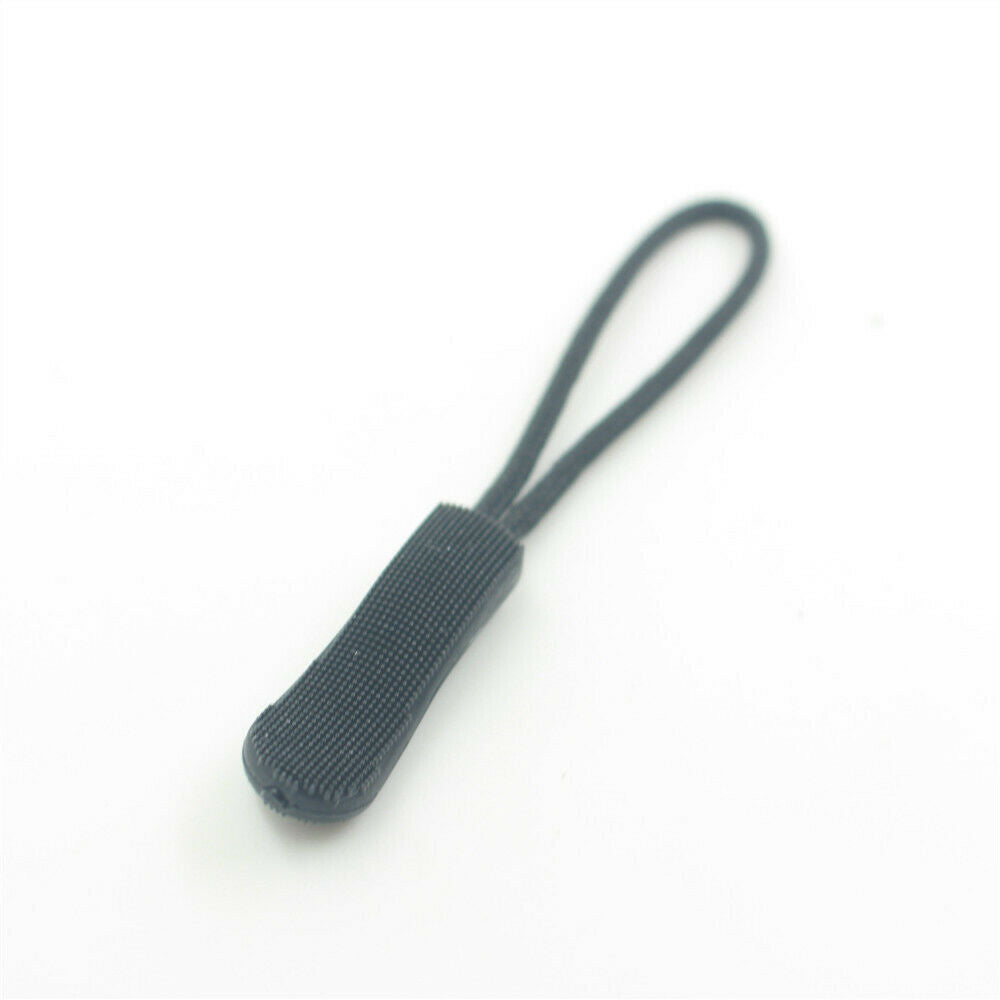 100Pcs Black Zipper Pulls Cord Rope Ends Lock Zip Clip For Clothing/Bags