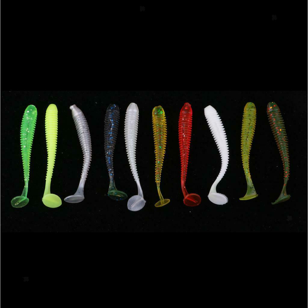 10Pcs T Tail Soft Fishing Baits Grub Worm Artificial Fishing Lure