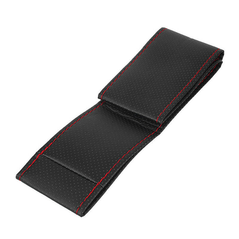 Black+Red PU Leather DIY Car Steering Wheel Cover 38cm With Needle And Thr.l8