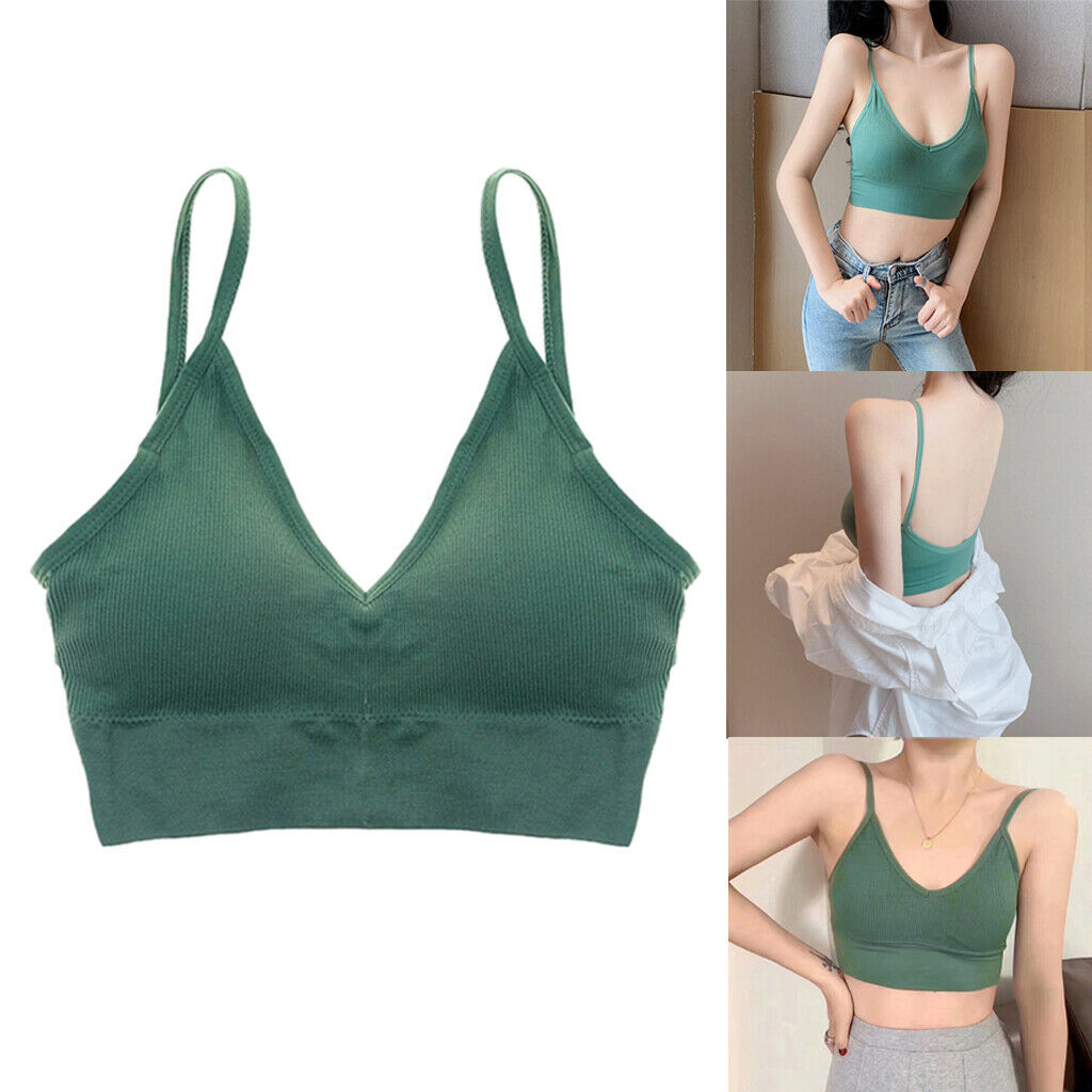3 Pcs Women's V Neck Removable Padded Bralette Seamless Bustier Yoga Bra