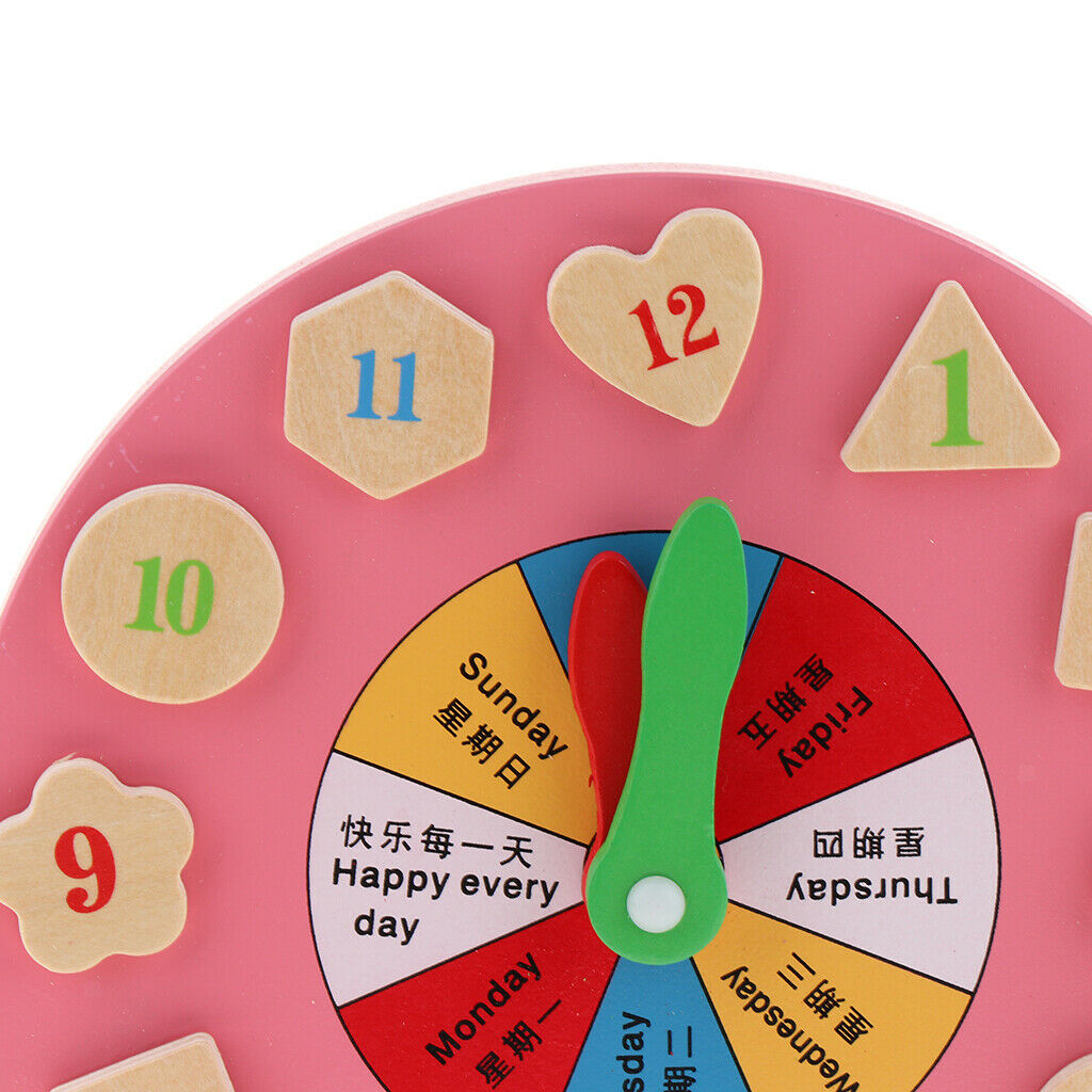 Wooden Clock Number Teaching Time Learning Baby Toddler Educational Toys