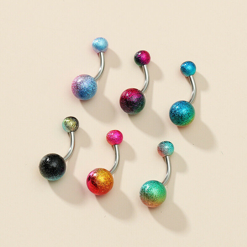 6Pcs Colorful Acrylic Belly Bars Pircing Navel Ring Stud Piercing Sexy Jewe XC