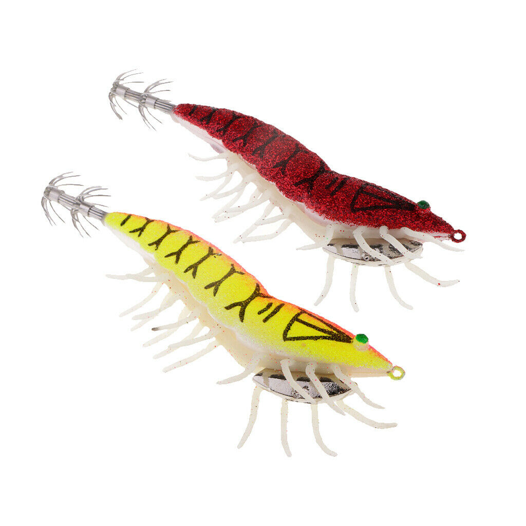 2pcs Noctilucent Shrimp Fishing Lure Prawn Bait Squid Jig Hook Night Fishing