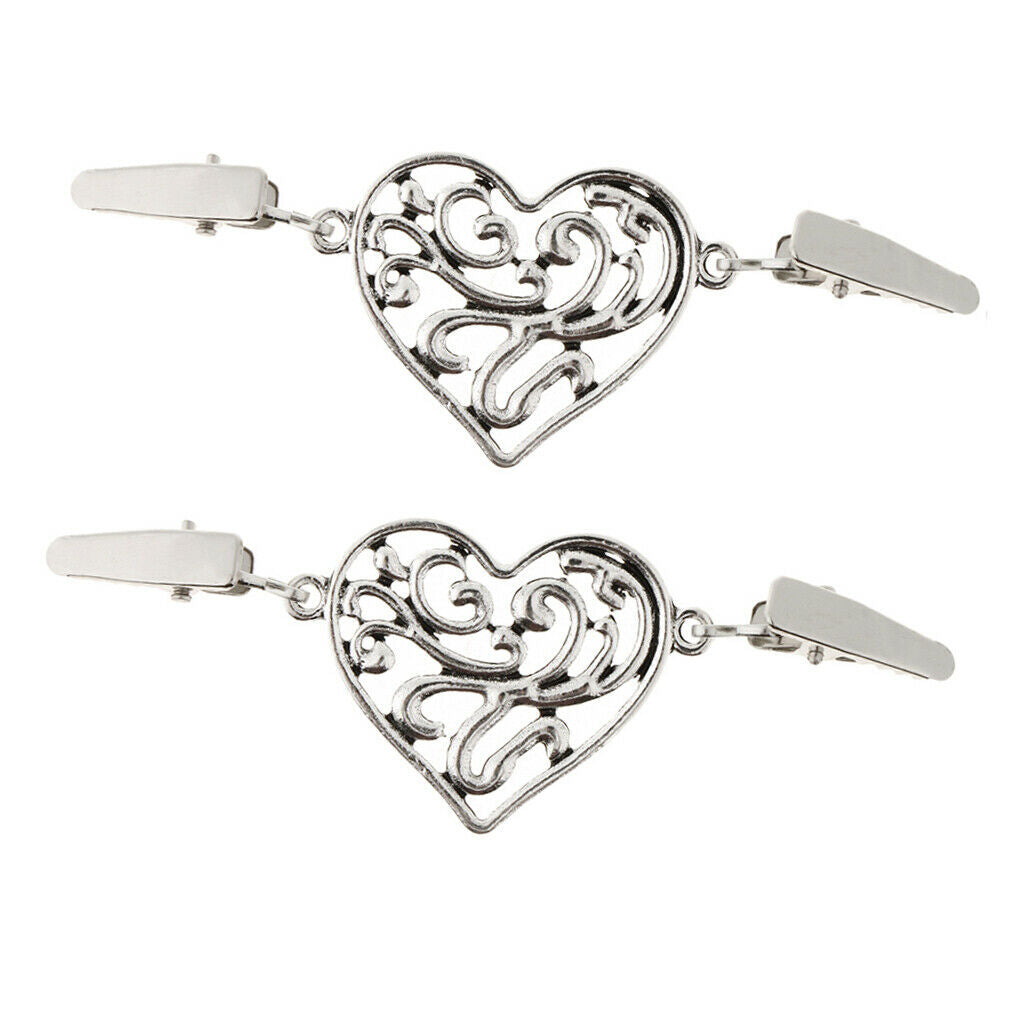 2 Piece Women Cardigan Clip Sweater Clip Shawl Clip Heart Brooch