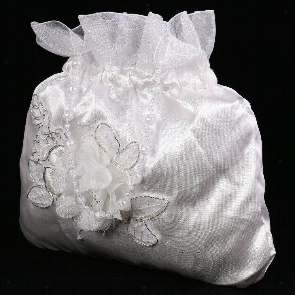 White Satin Bridal Wedding Money Bag White Bridal Bridesmaid Satin Flower