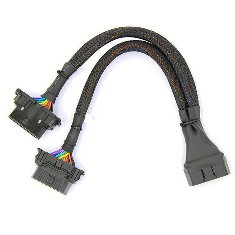 2 iN 1 OBD2 Extension Cable OBDII Male to 2 Female Splitter Car Computer ConneF3