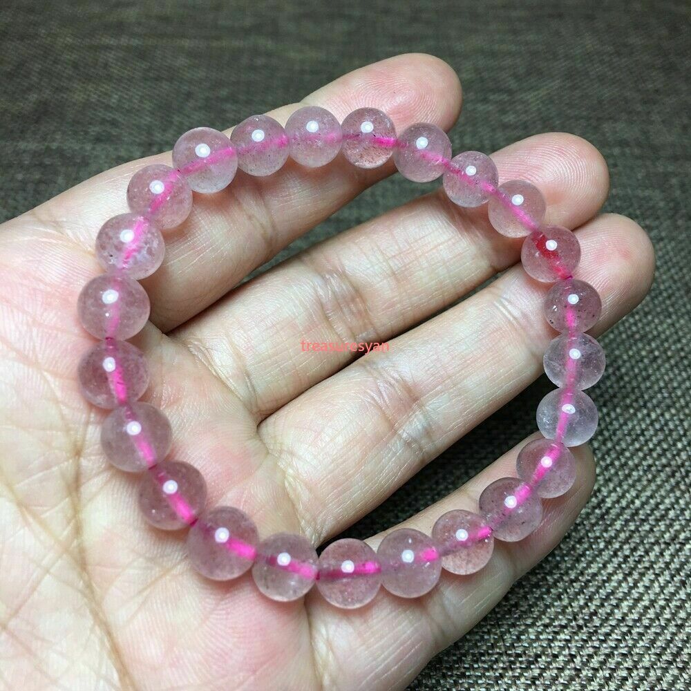 Fashion Natural Strawberry Quartz Healing Crystal Stretch Beaded Bracelet Gift A