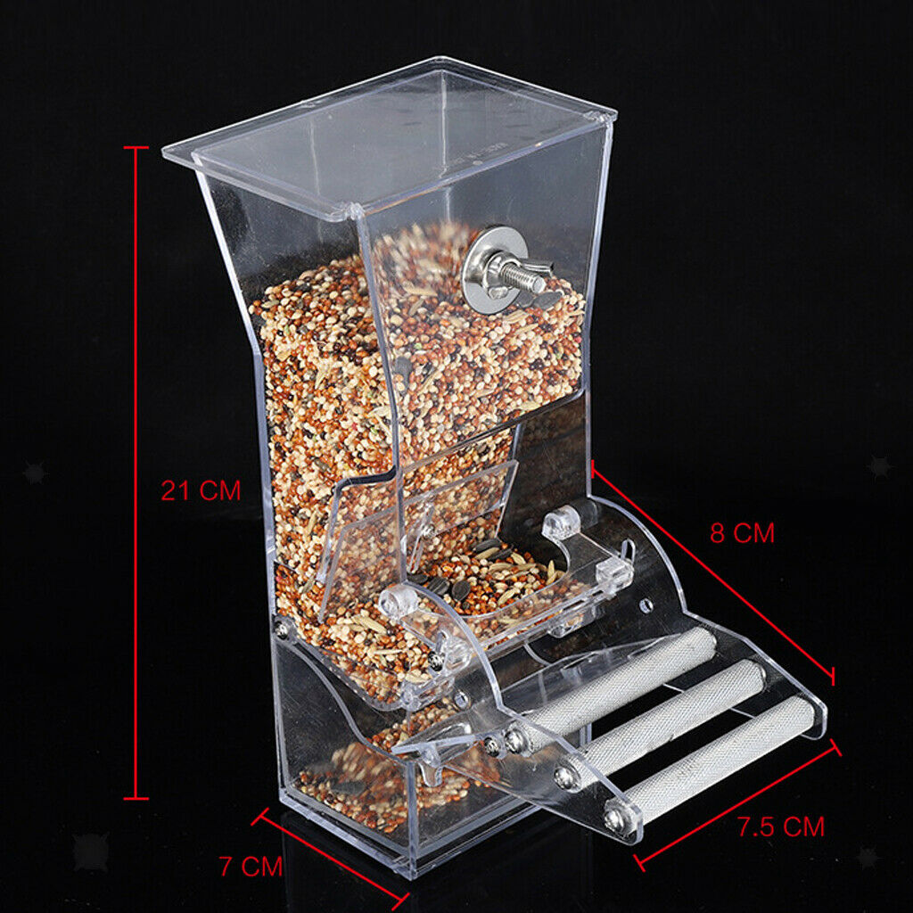 Acrylic Bird Feeder Automatic   & Food Feeder Cage Parrot Cockatiel