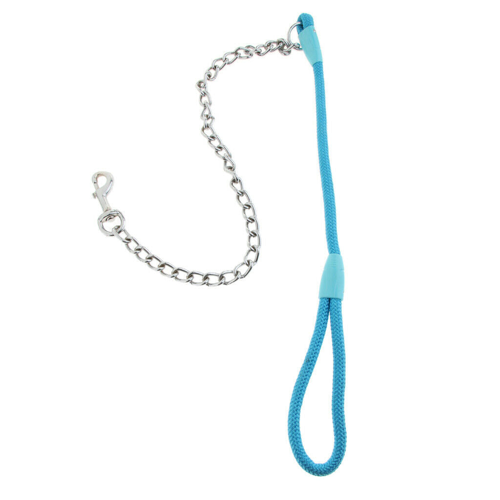 Pet Harness Dog Leather Iron Chain Training Rope for Medium Dog Blue