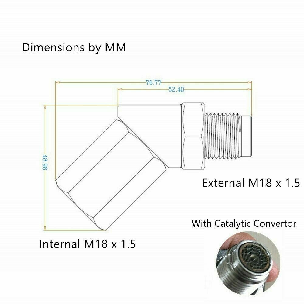 45 Degree 02 Bung Catalytic Converter O2 Oxygen Sensor Angled Extender Spacer