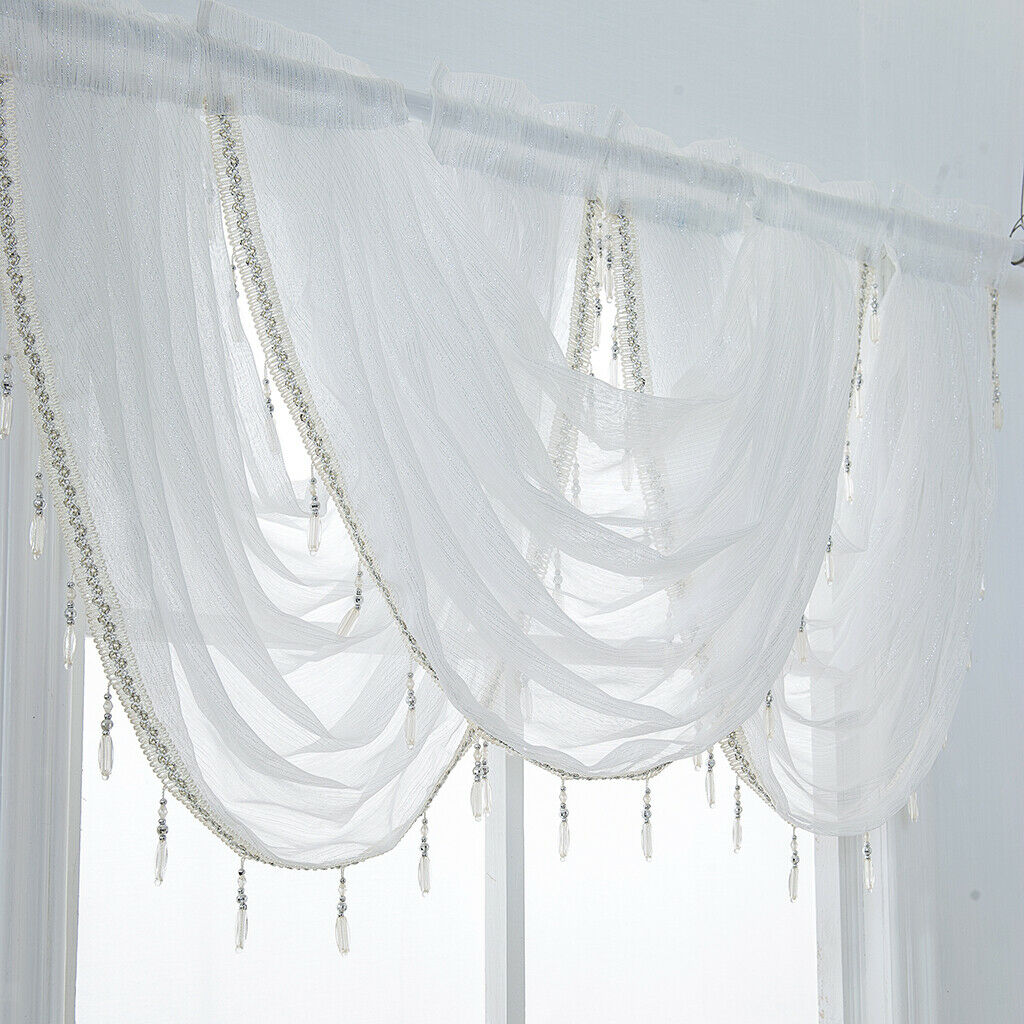 1 Panel Glitter Tassel Window Valance Sheer Curtain Tiers Half Curtains
