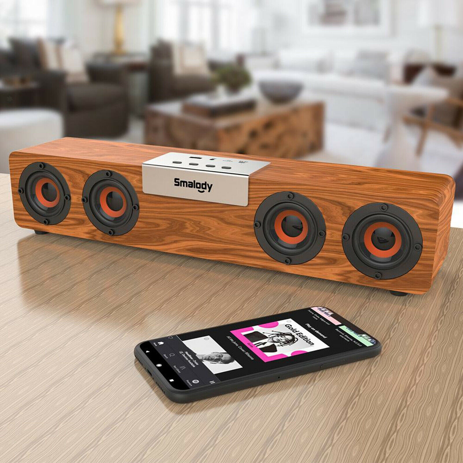 Wireless 20w Wooden Soundbar 4 Bass Enhancement Speakers for Home