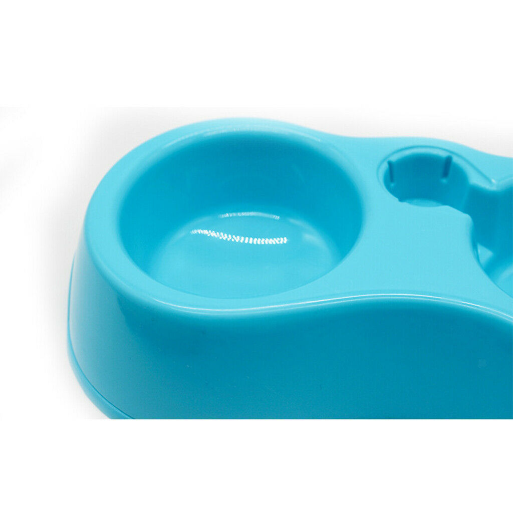 Pet Dog Cat Food Water Fountain Dish Feeder Double Plastic Bowl Blue
