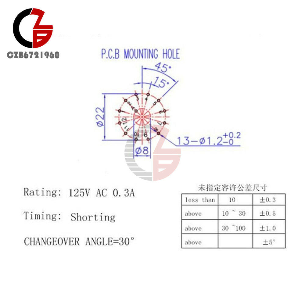 5PCS 3P4T Single Wafer Band Selector 3 Pole 4 Position Rotary Switch