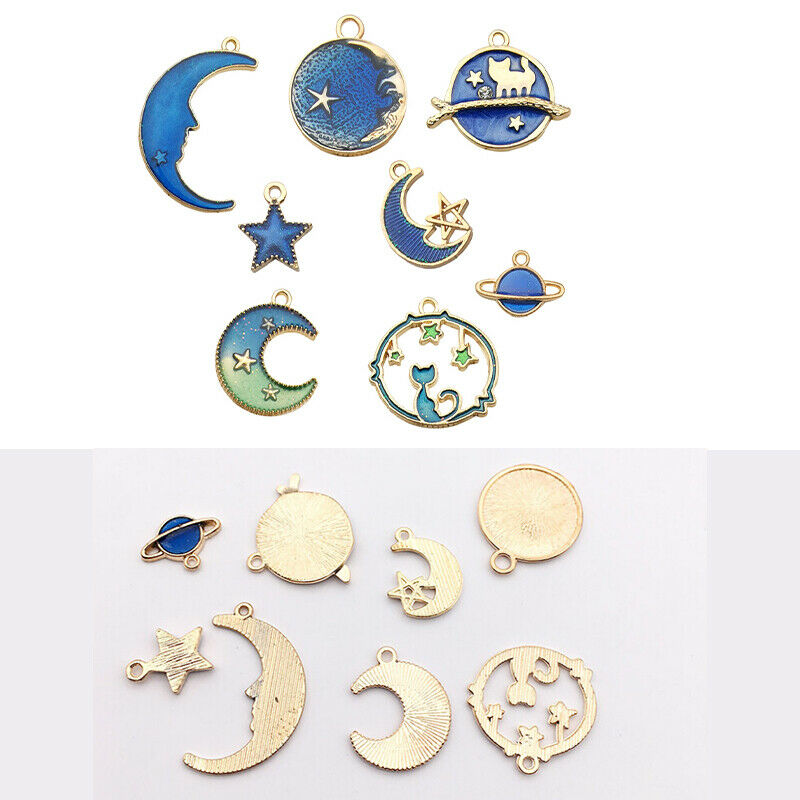 24Pcs/Set Enamel Cat Moon Star Earth Planet Charms Pendant DIY Jewelry Mak gv Lt