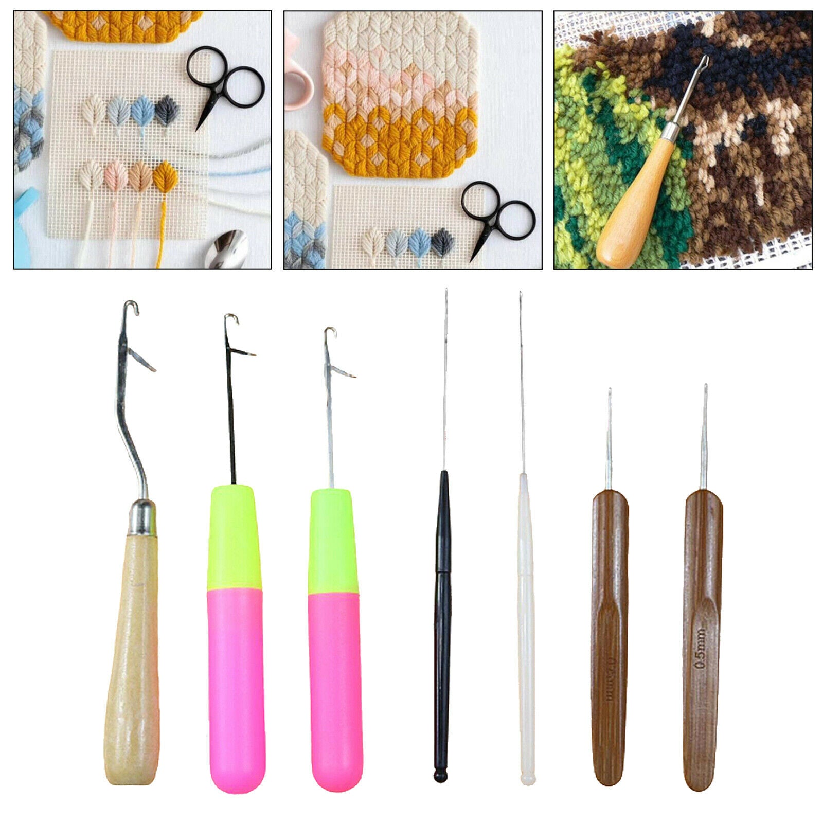 7x Bent Latch Hook Crochet Needle Hair Locking Tool for Braid Hair Carpet Making