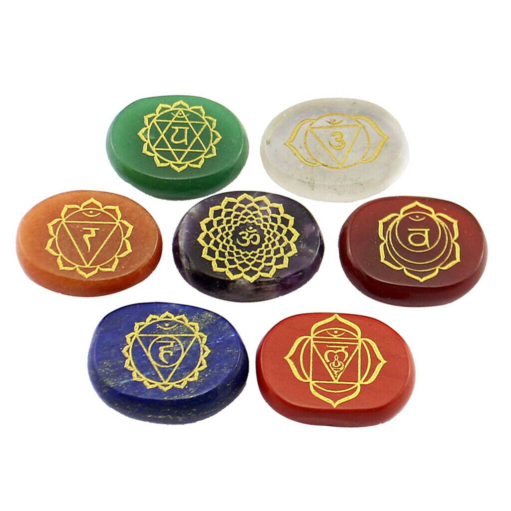 7pcs Engraved Reiki Energy Loaded Crystal Palm Stones Gift