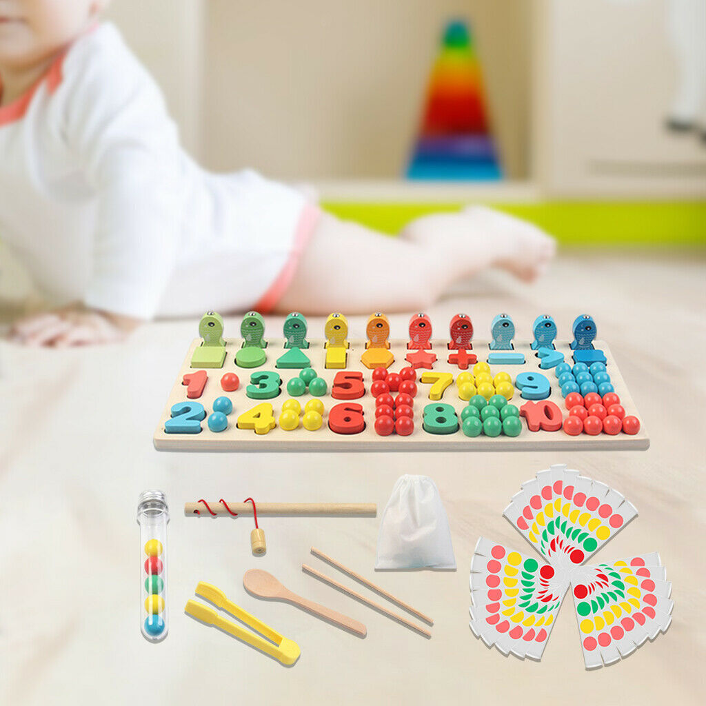 Montessori Wooden Toys For Kids Board Math Fishing Numbers Counting Sorting