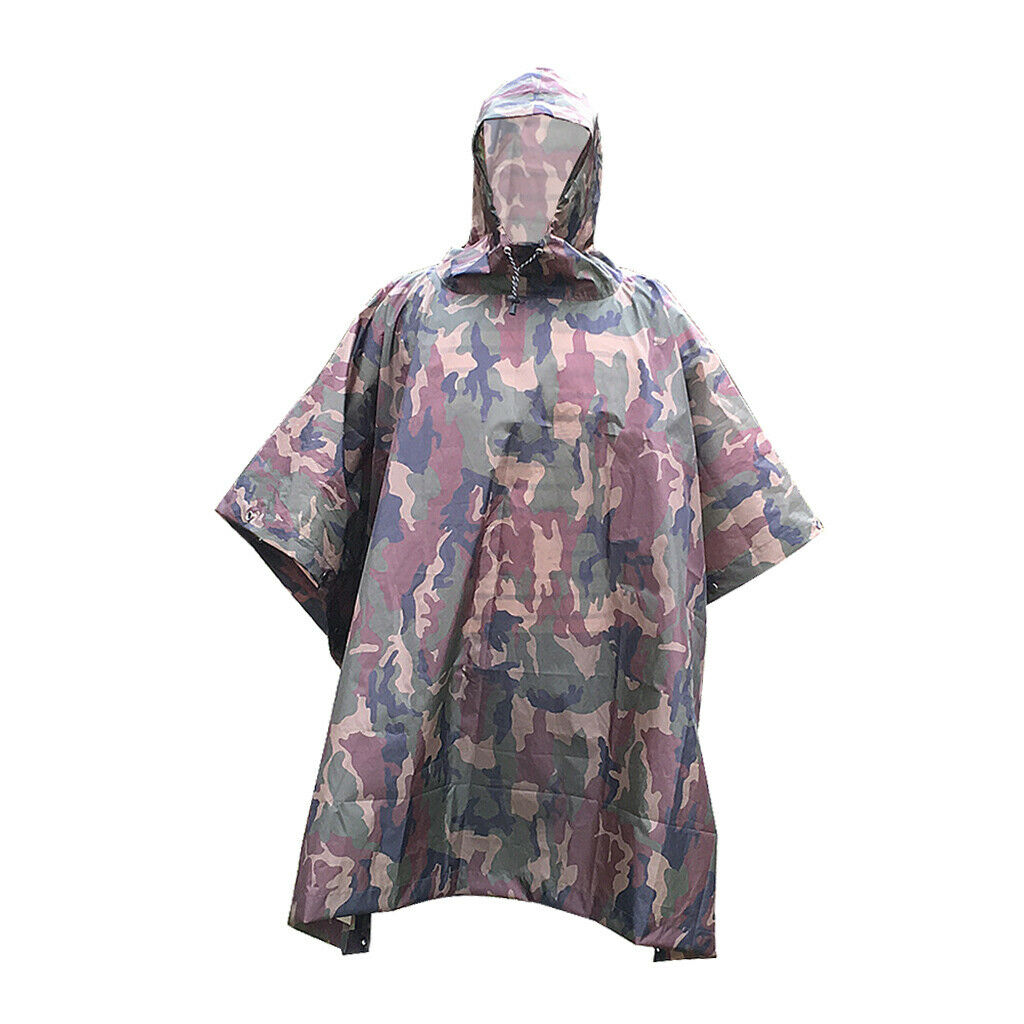 Waterproof Hooded Ripstop Rain Poncho   Camouflage Camping Raincoat