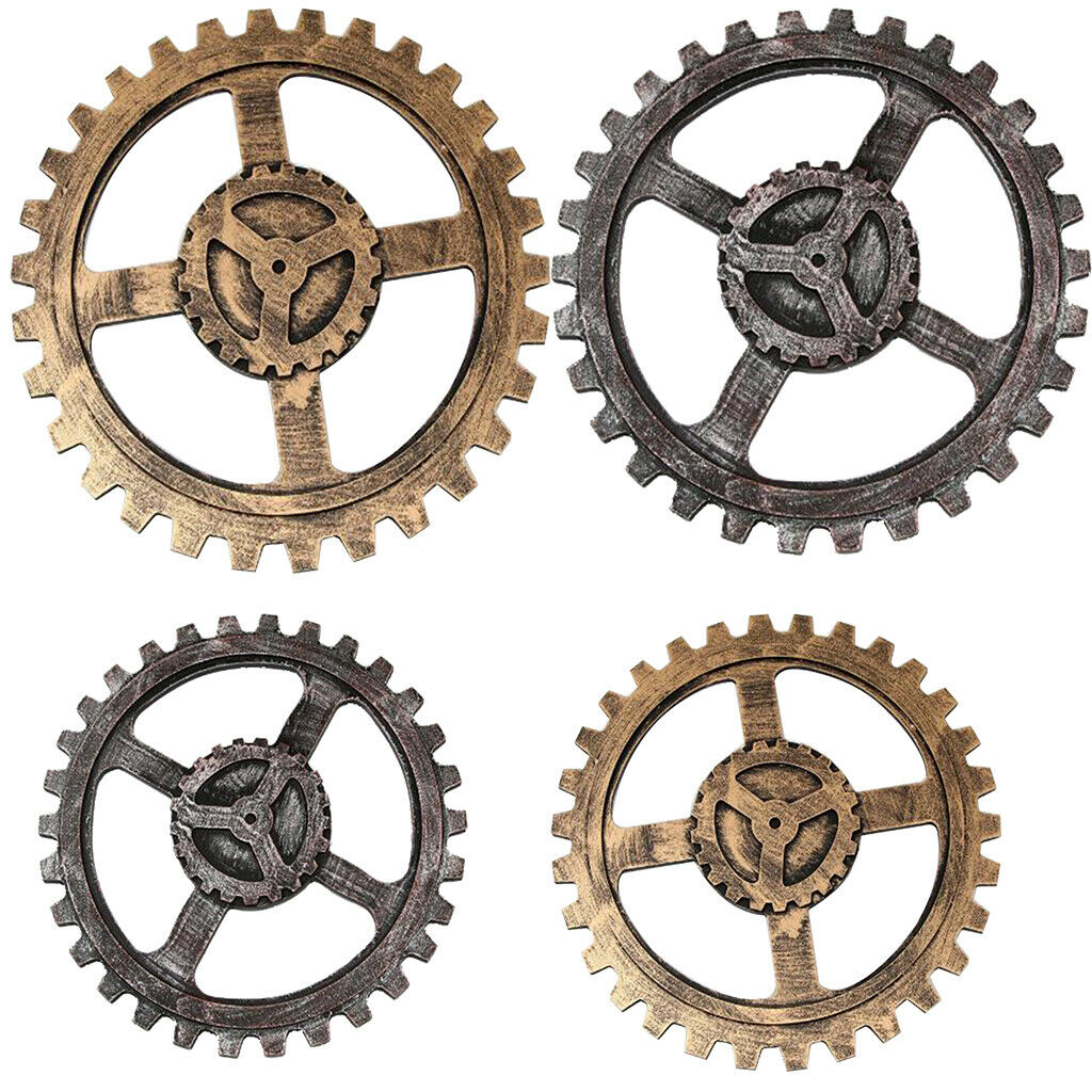 Retro Wooden Blend Steampunk Gear Wall Hanging Home Decor Golden-24cm