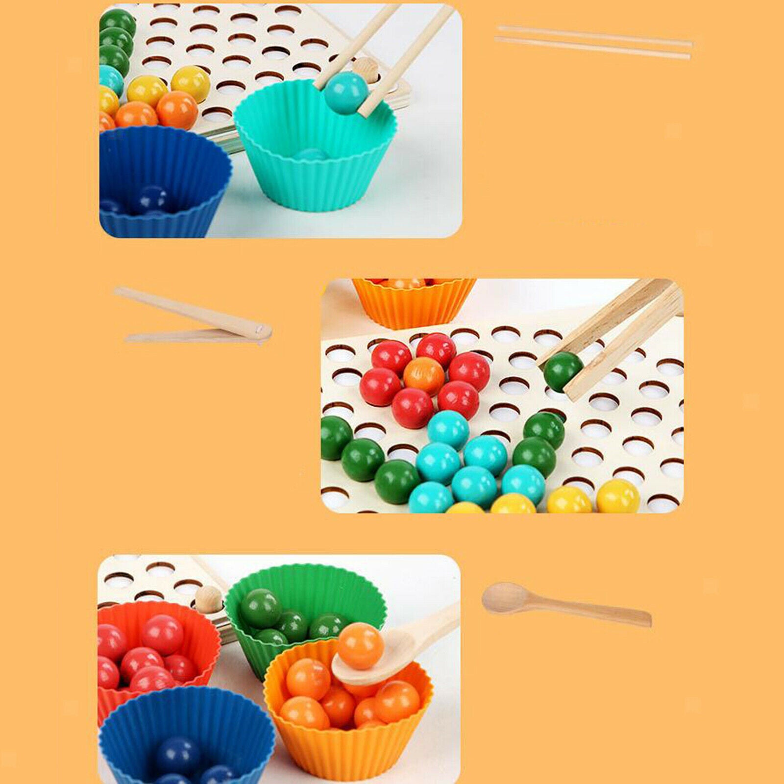 Rainbow Wooden Board Beads Game Puzzle Color Matching Toys for Toddlers