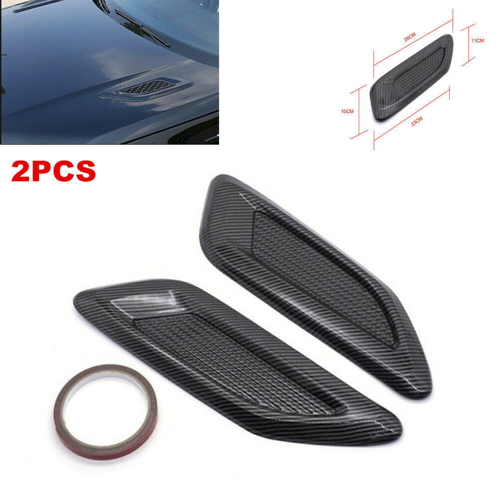 2PCS Universal Car Hood Air Vent Louver Cooling Panel Trim Carbon Fiber Pattern