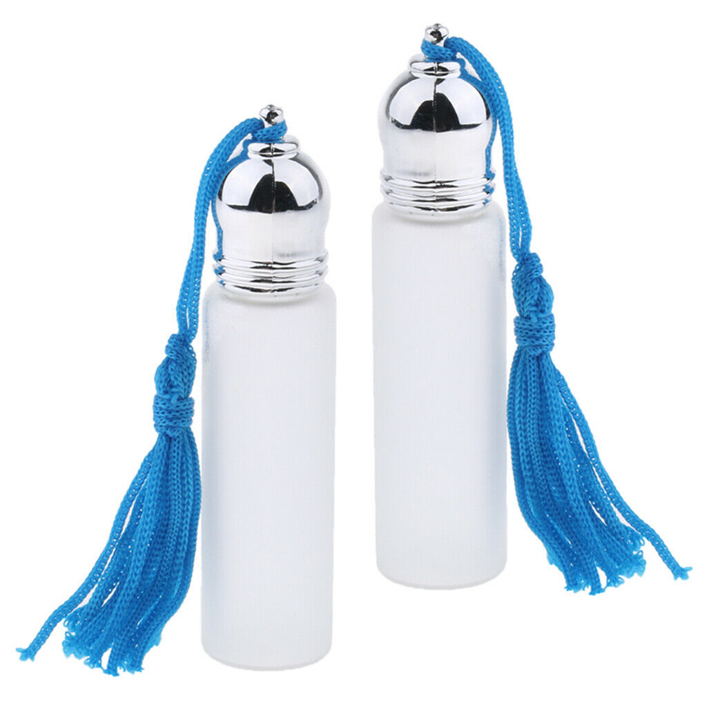 2x 10ml Empty Glass Perfume Roller Ball Bottle Frosted Case wit Tassel cover