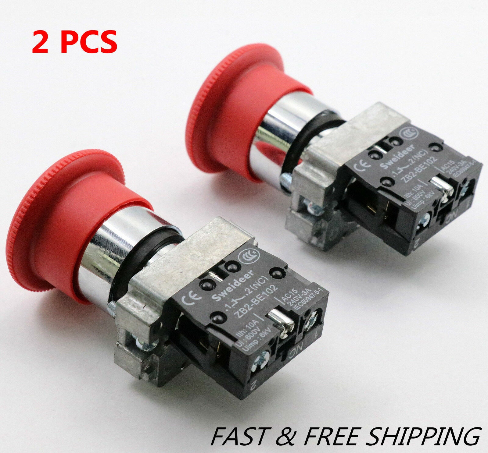 2PCS Emergency Stop Switch Red 600V 1 NC 10A Contacts  E-stop Twist RelODY_WF