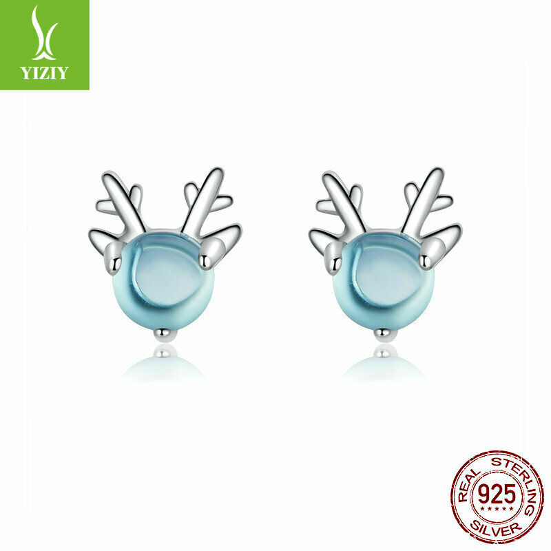 925 Women Simple Geometric Ear Stud Earrings Fashion Design Forest Series Antler
