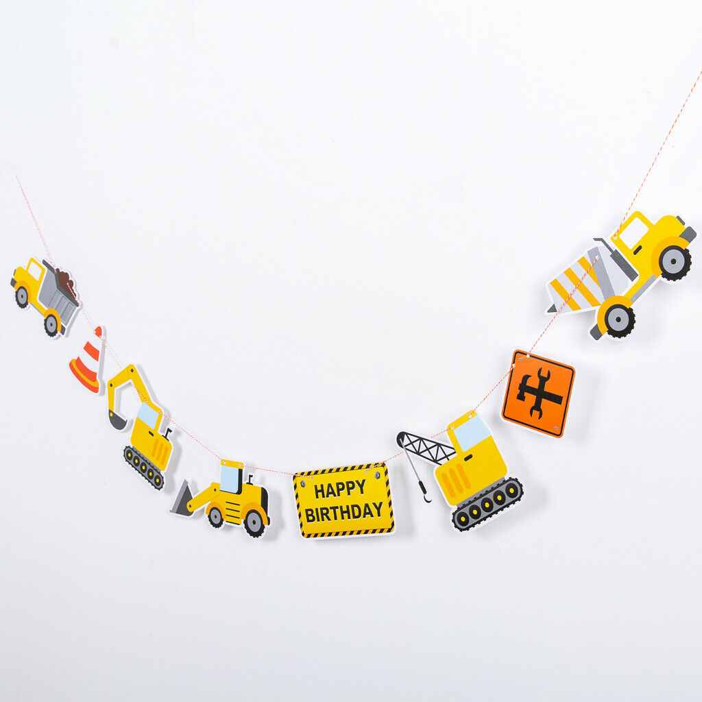 Engineering Vehicle Themed Hanging Flag Birthday Party Bunting Banner Decor