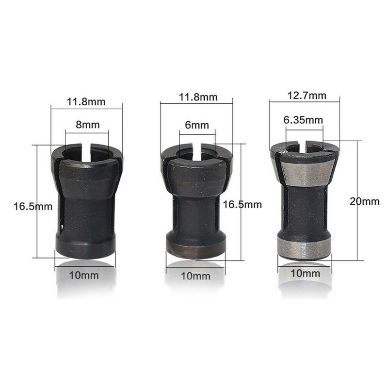 3pcs Precision Steel Router Bit Drill Collet Chuck Head Woodworking Tools