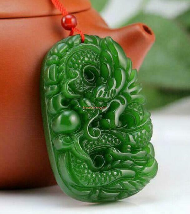 2pcs 100% Natural green Chinese Hetian Jade 100% Hand-carved dragon Pendant A+