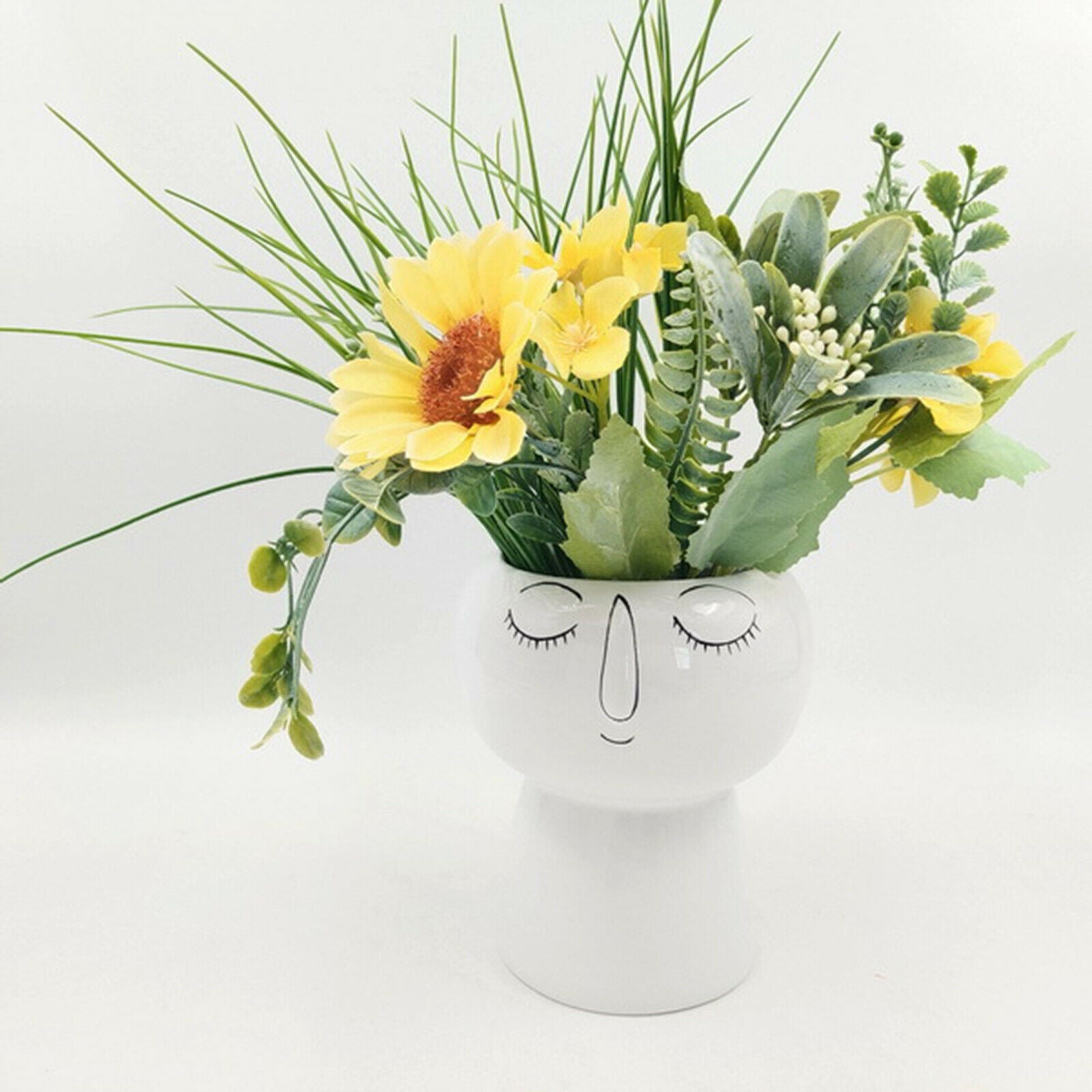 Human Face Head Ceramics Flower Pot Dried Flowers Bouquet Vase Ornament