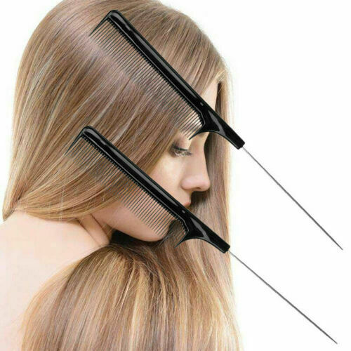 22cm Useful Fine-tooth Metal Pin Hairdressing Hair Style Rat Tail Comb Black /