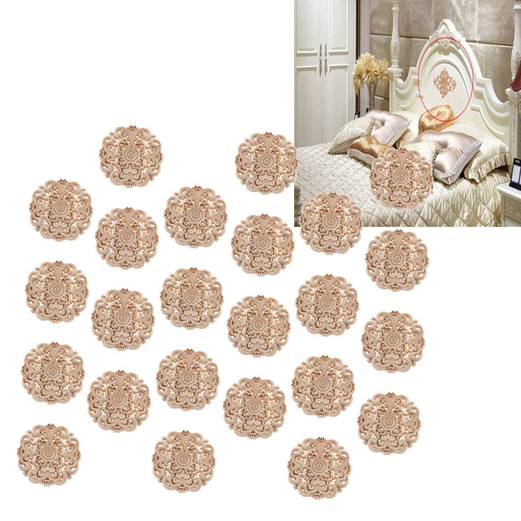 24 Pcs European Style Wood Round Carved Appligue For Furniture Decoration