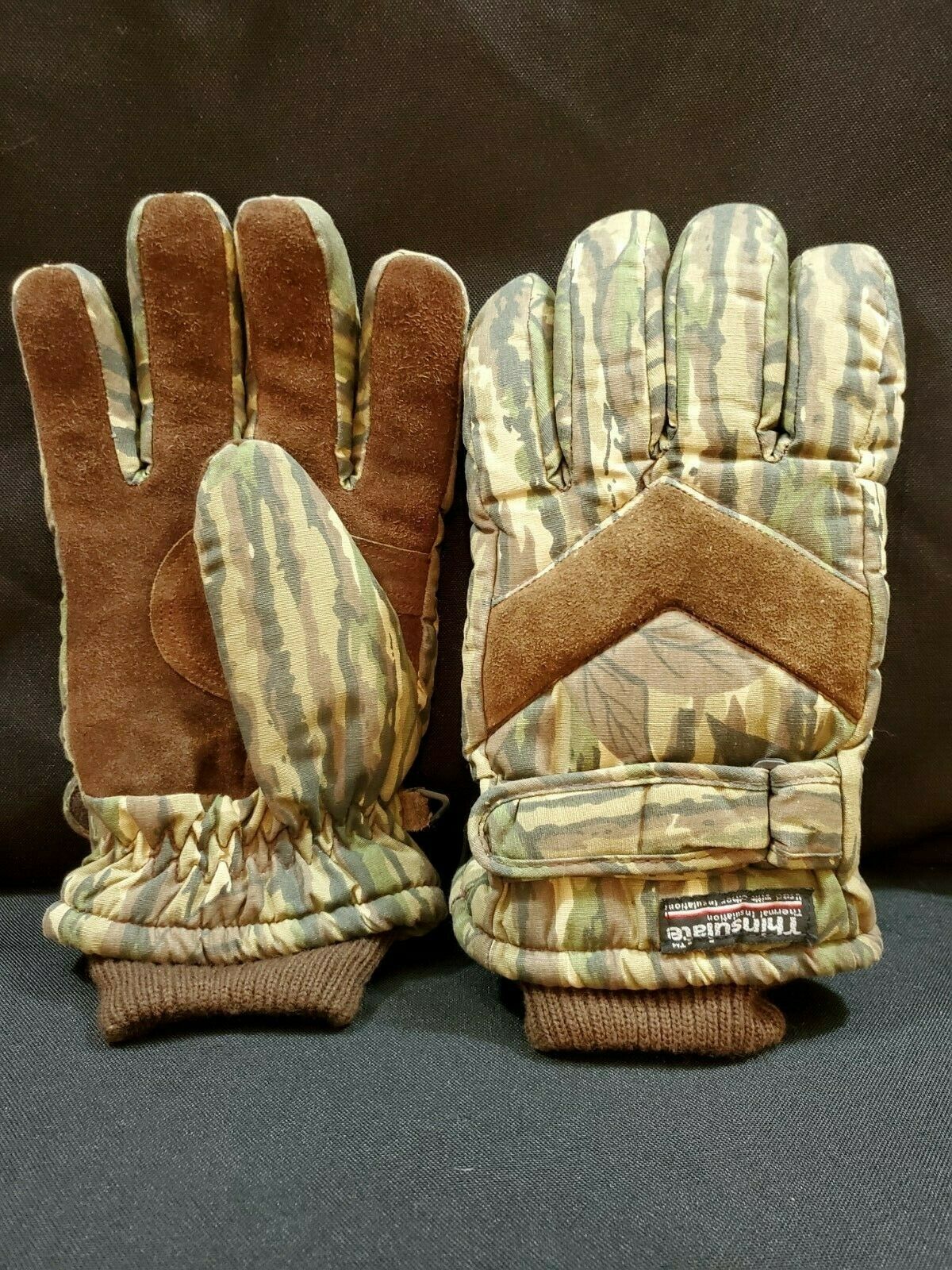 Mens Camo and Leather Palms Gloves Size Medium (M) Adjustable Wrist  Thinsulate