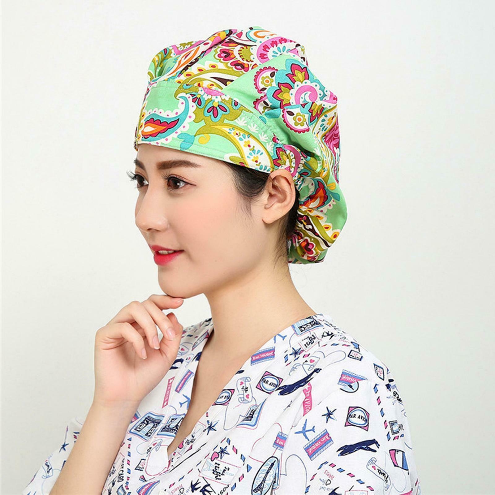 Doctor Nurse   Floral Scrub   Surgical Surgery Kitchen Hat Adjust Green